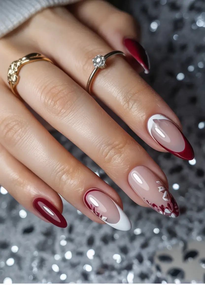 christmas nail art ideas 2025 Modern Maroon French Elegance