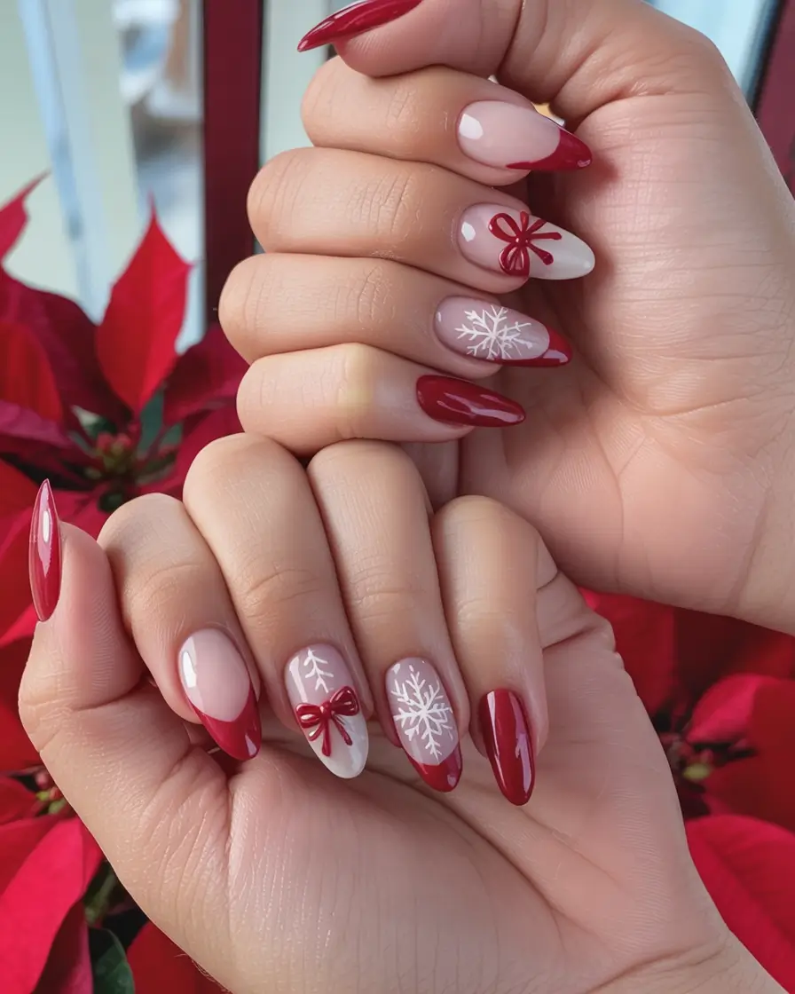 christmas nail art ideas 2025 Gift-Wrapped Perfection