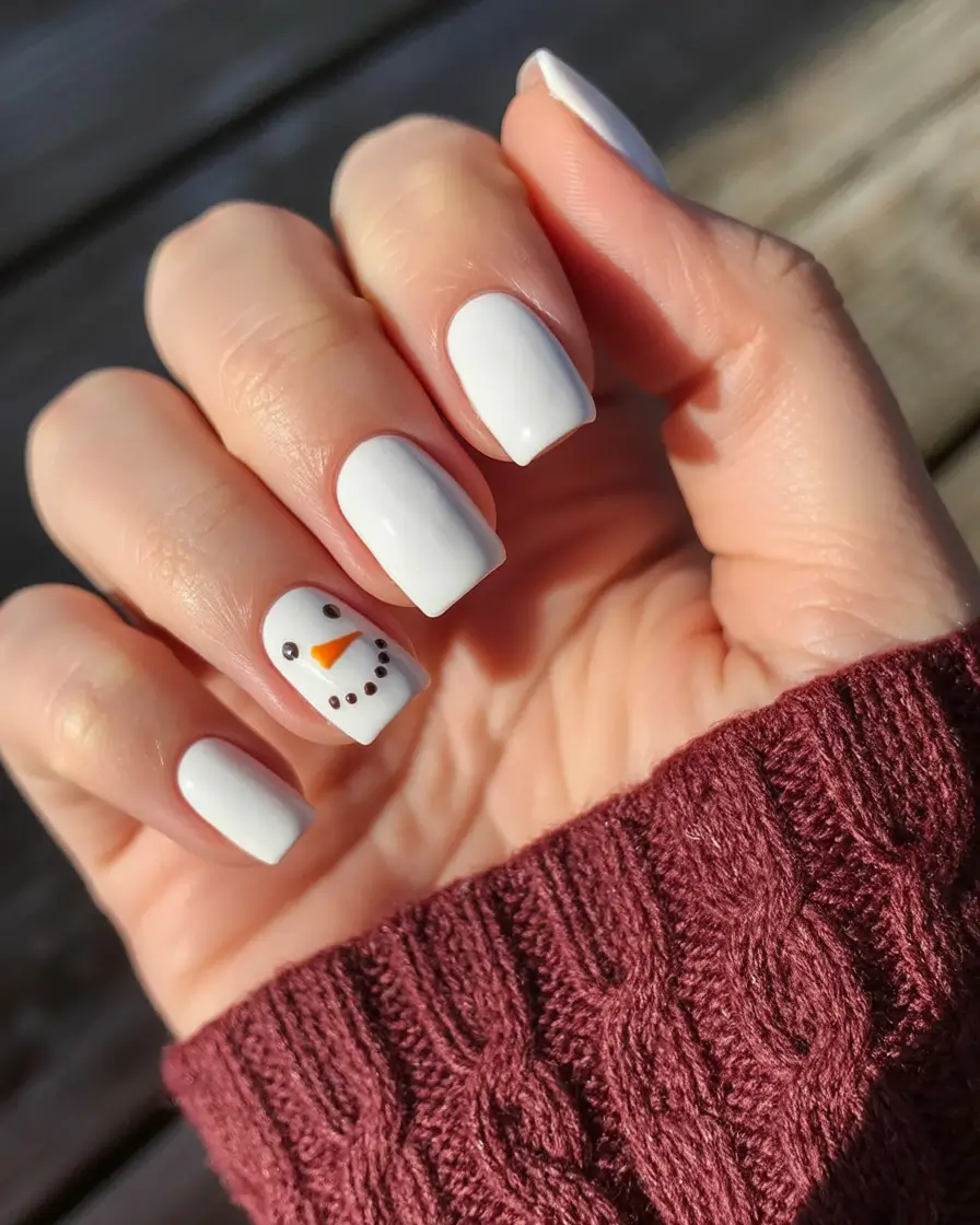 christmas nail art ideas 2025 Frosty White Snowman