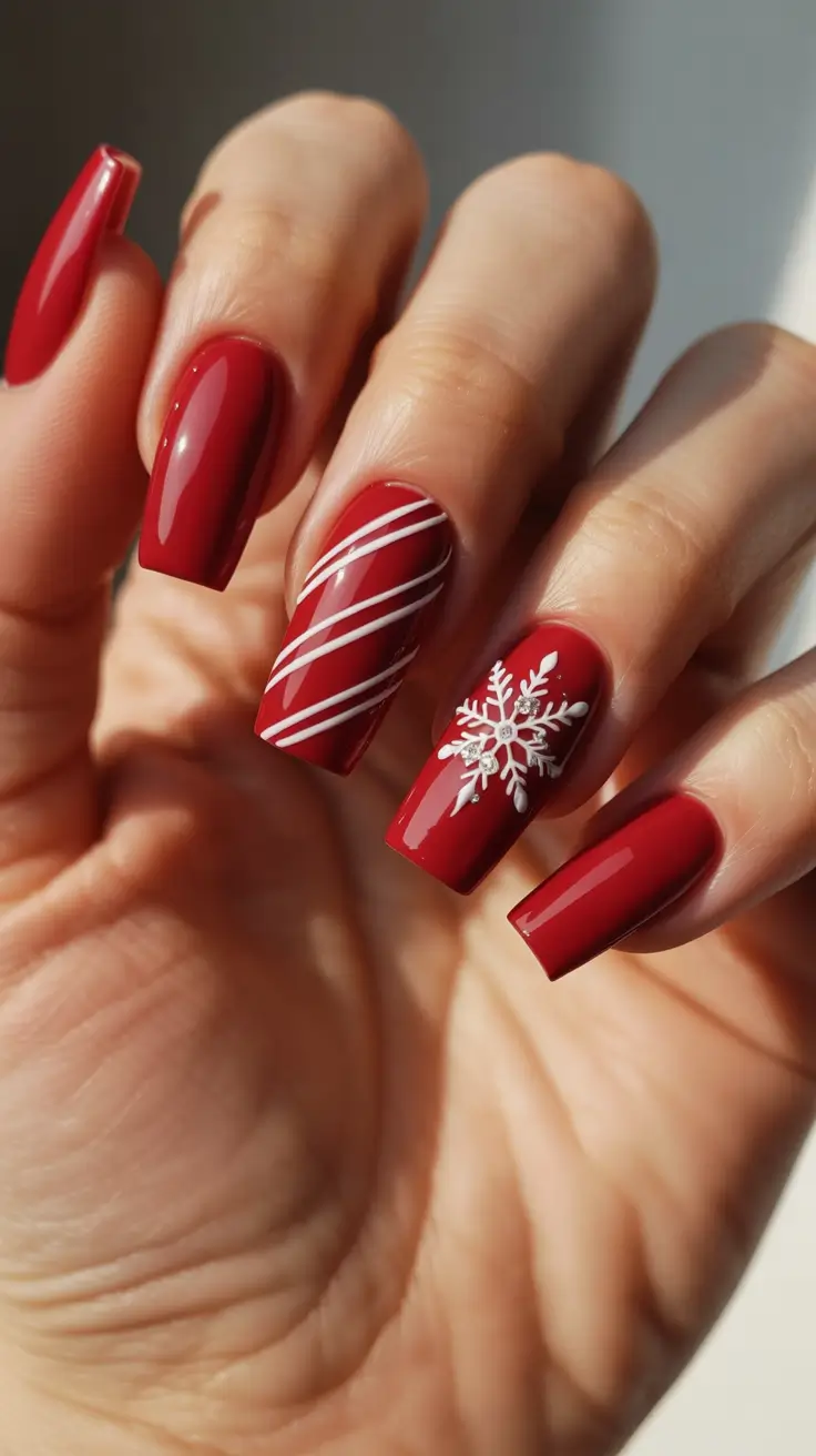 christmas nail art ideas 2025 Red Velvet Snowfall