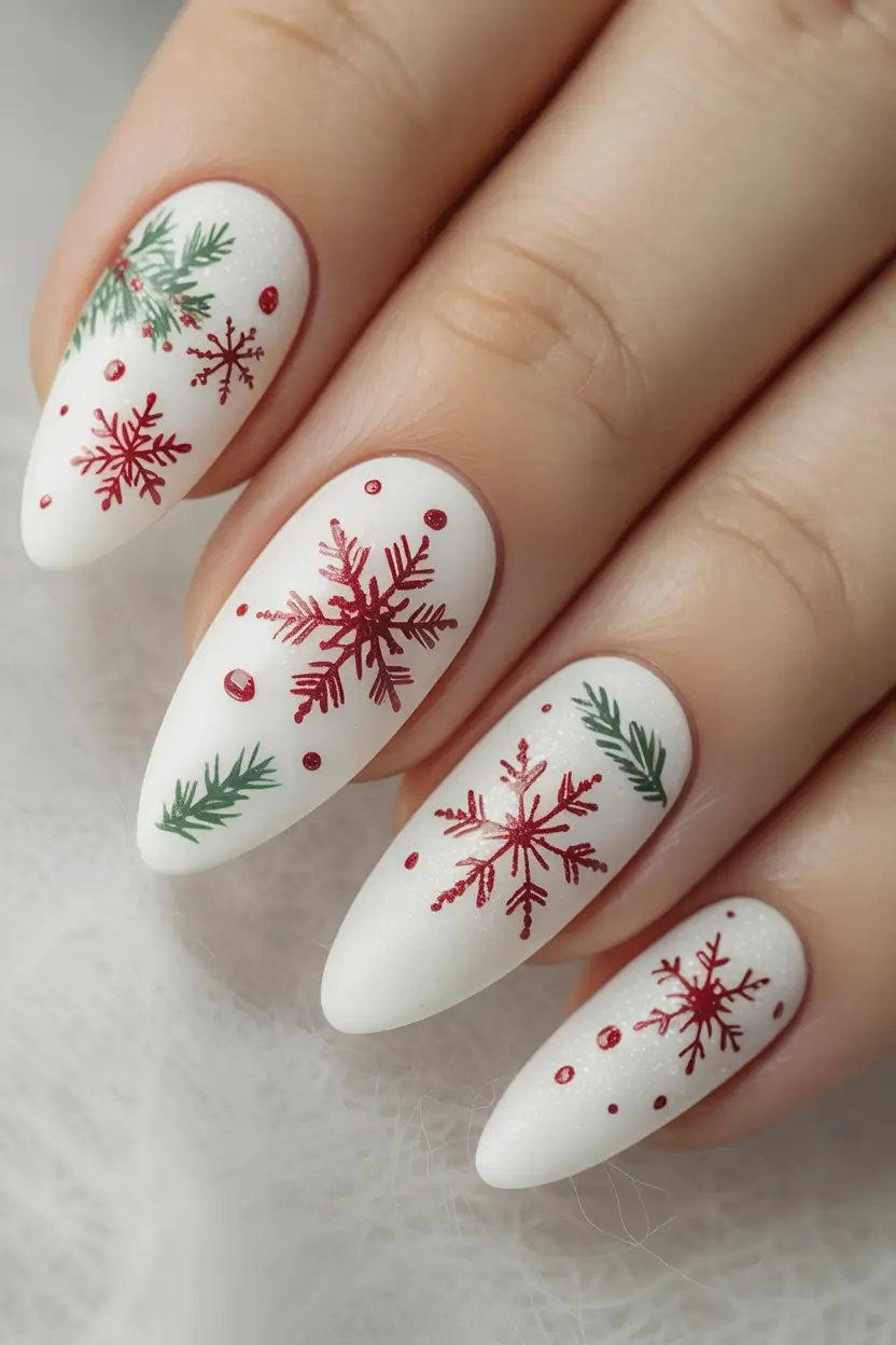 christmas nail art ideas 2025 White Wonderland Charm