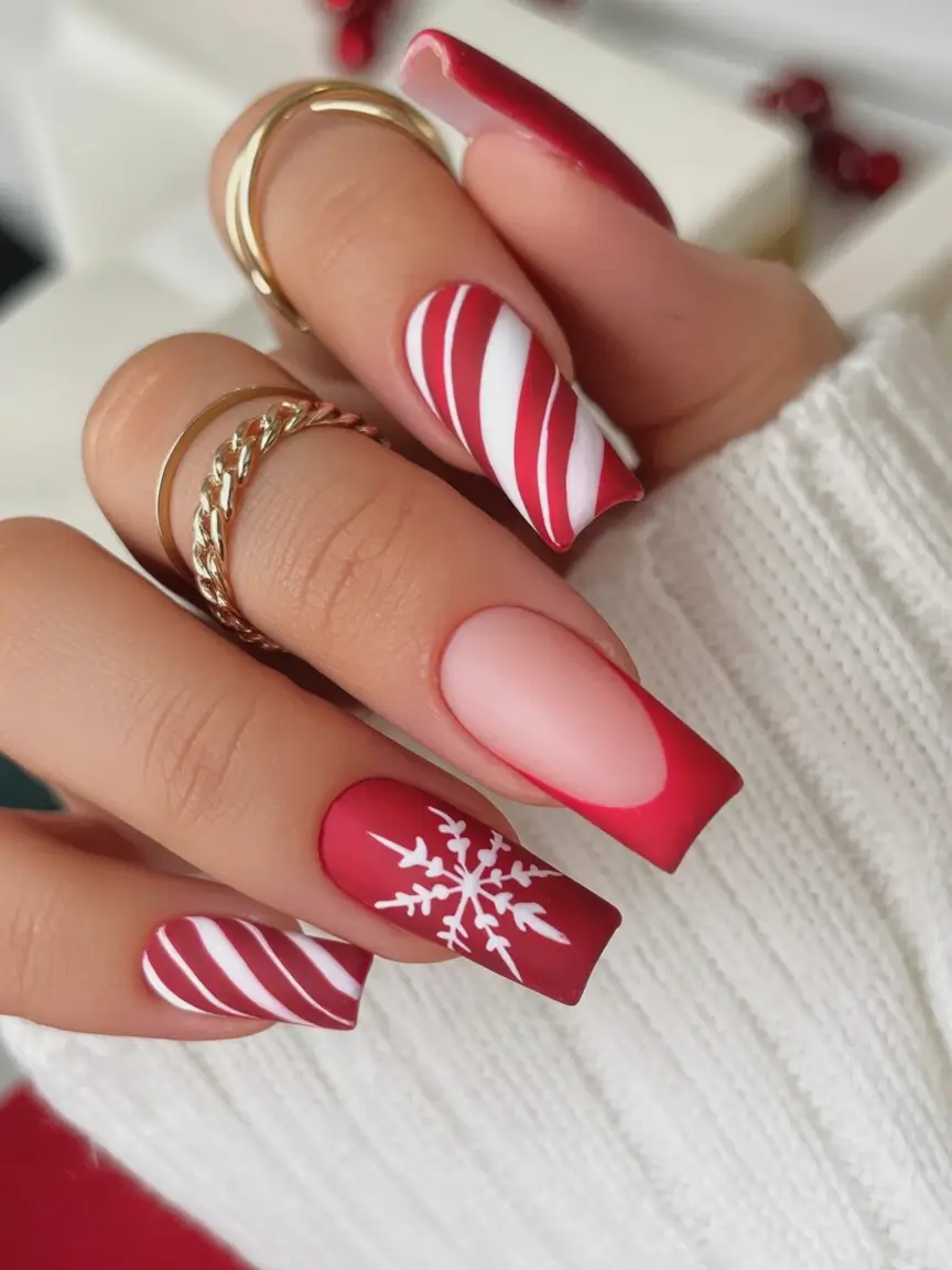 christmas nail art ideas 2025 Classic Candy Cane Chic