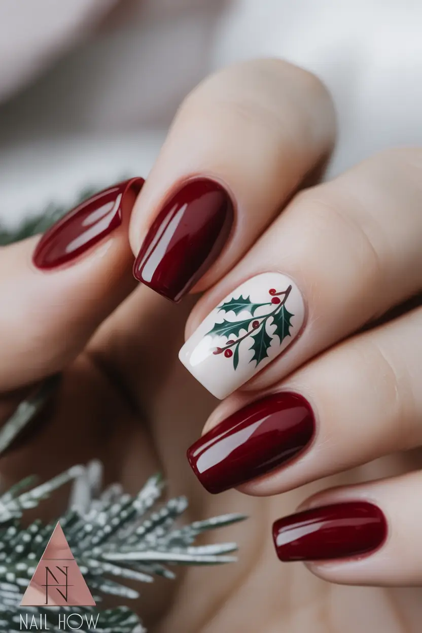 christmas nail art ideas 2025 Classic Red Elegance with Winter Green