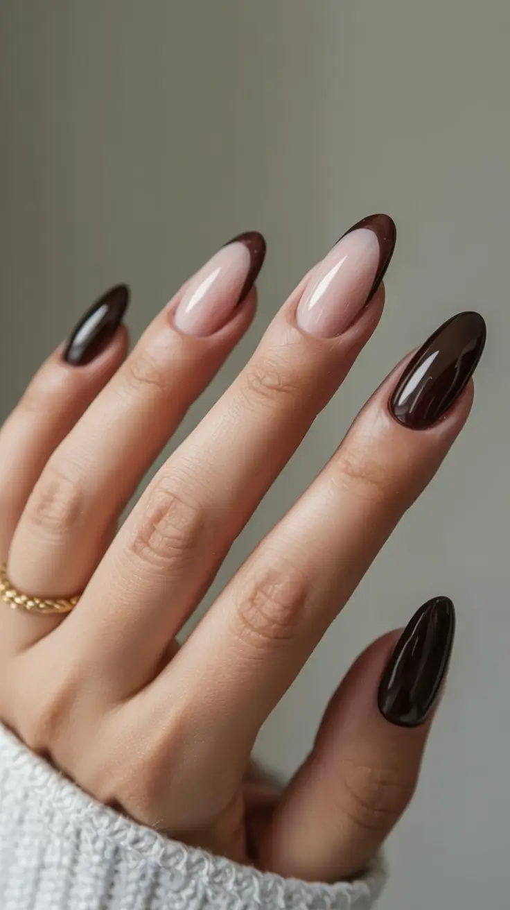 Christmas Nail Colors 2025 Mocha-Tipped Glam