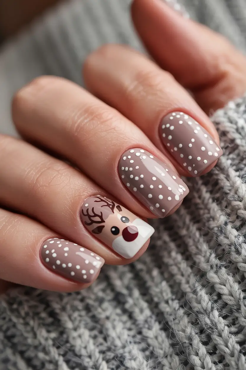 christmas-nails-acrylic-ideas-2025 Cozy Reindeer & Snowfall
