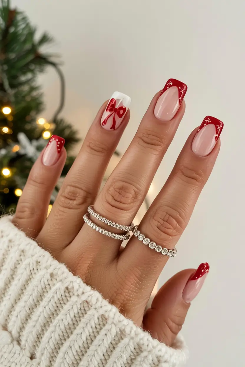 christmas-nails-acrylic-ideas-2025 Wrapped in Red