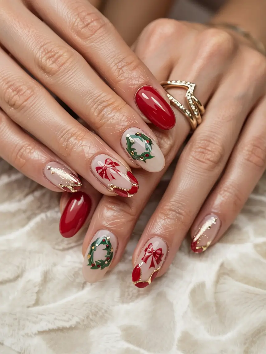 christmas-nails-acrylic-ideas-2025 Golden Garland Glamour