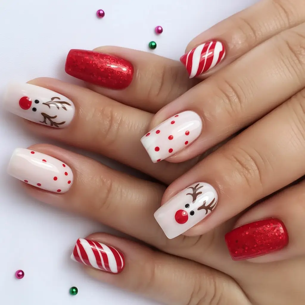 christmas-nails-acrylic-ideas-2025 Rudolph’s Candy Party