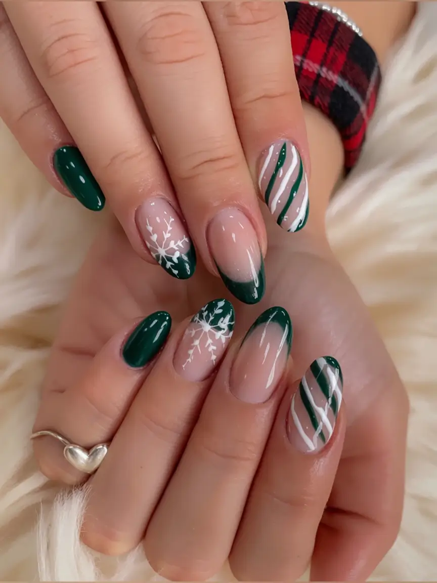 christmas-nails-acrylic-ideas-2025 Emerald Frost & Winter Lines