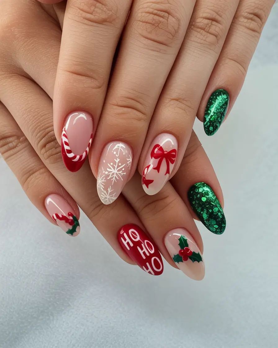 christmas-nails-acrylic-ideas-2025 Holiday Spirit Remix
