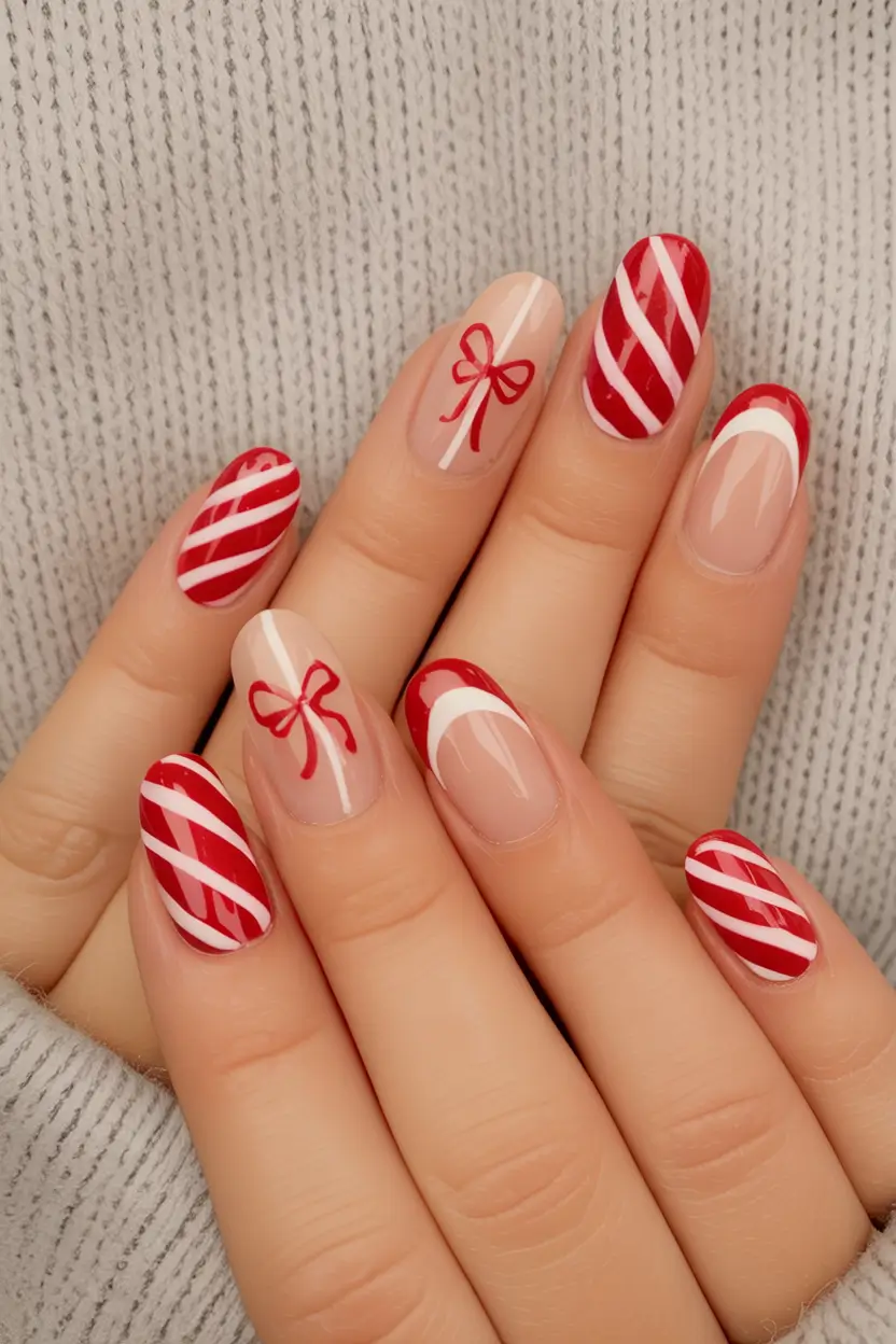 christmas-nails-acrylic-ideas-2025 Peppermint Ribbons