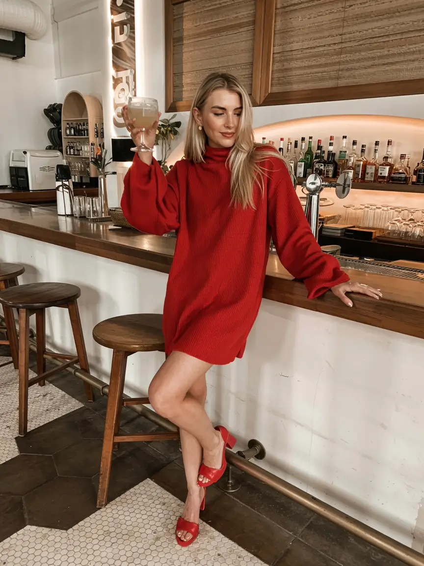 christmas outfit ideas 2025 Red Knit Energy