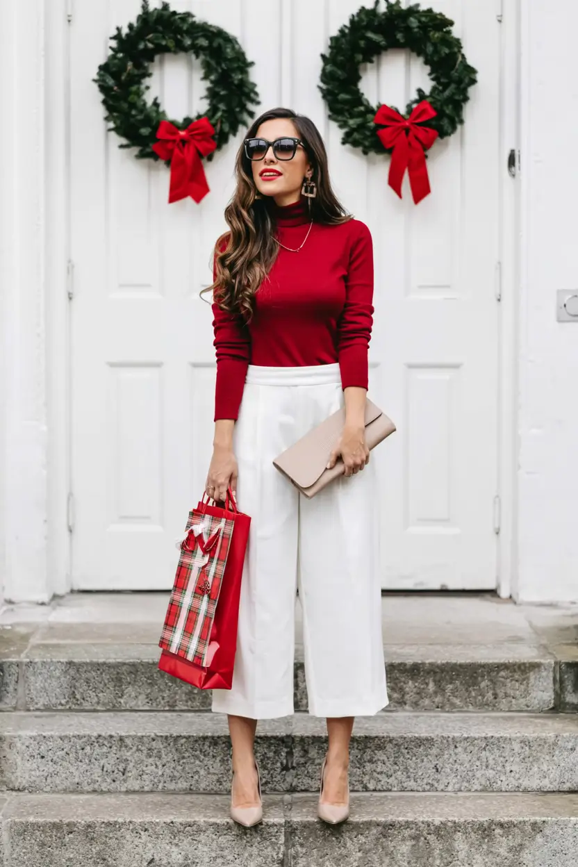 christmas outfit ideas 2025 minimalist chic red and white