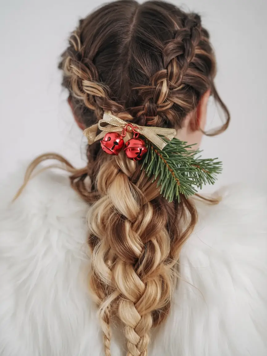 christmas party hairstyles ideas 2025 Festive Braided Bells