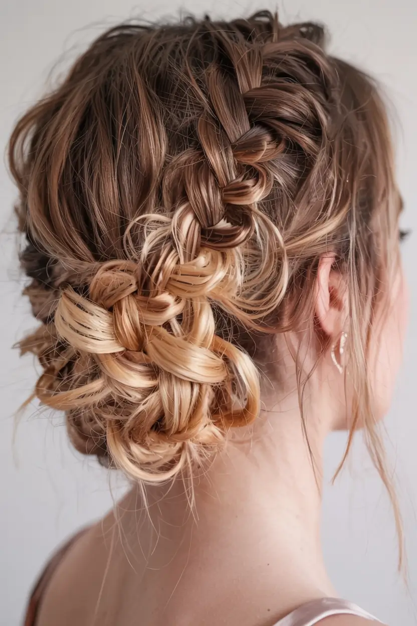 christmas party hairstyles ideas 2025 Golden Braided Updo