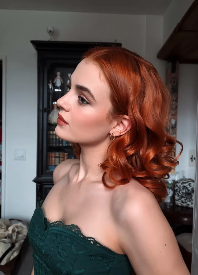 christmas party hairstyles ideas 2025 Copper Glow Curls