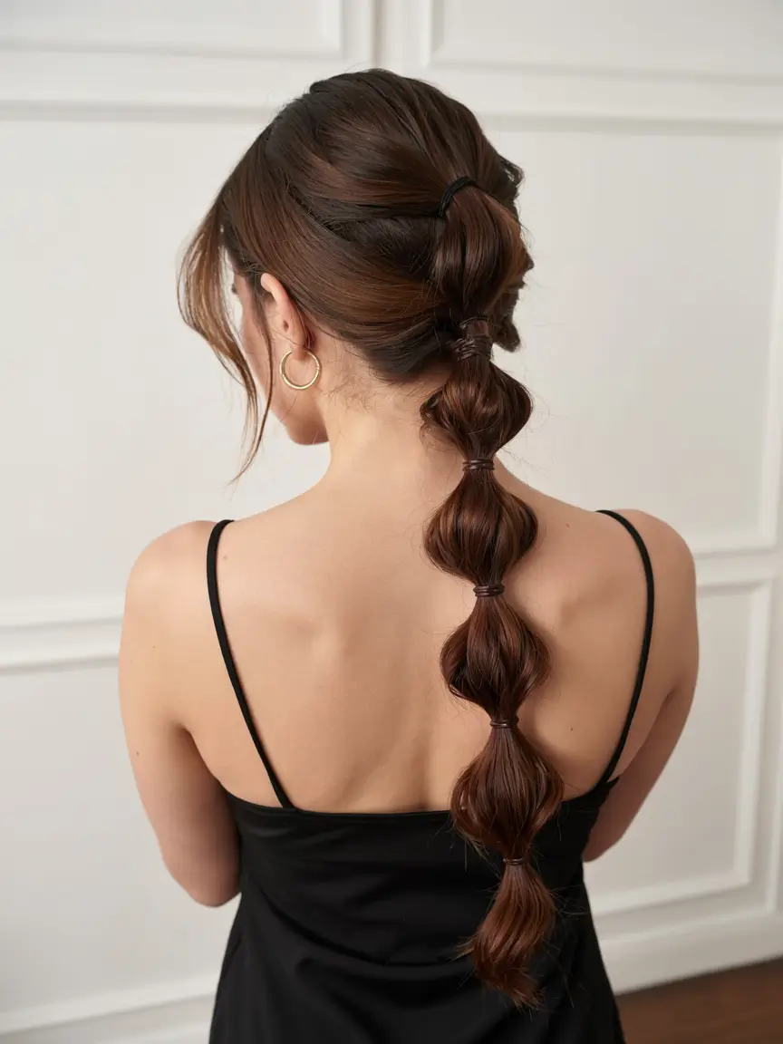 christmas party hairstyles ideas 2025 Bubble Ponytail Elegance