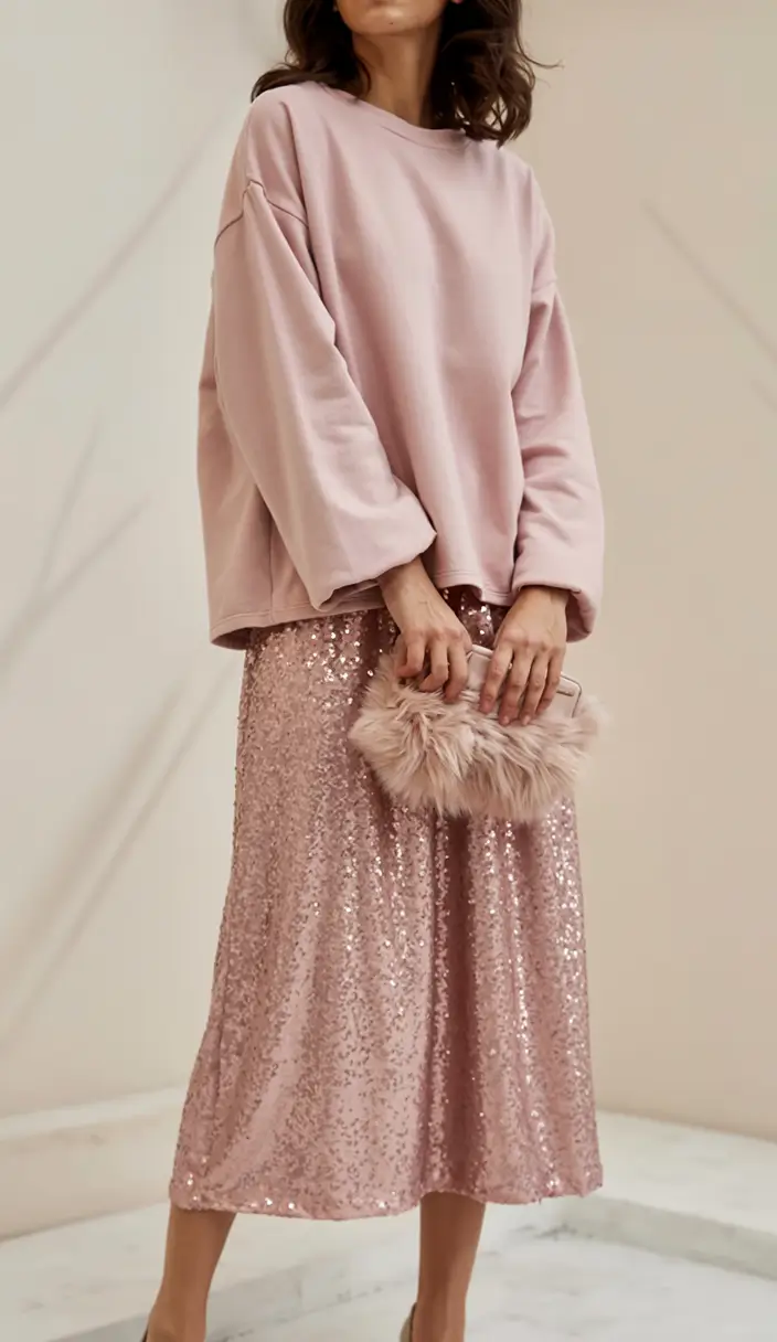 christmas party outfits ideas 2025 Blush Sparkle with a Twist
