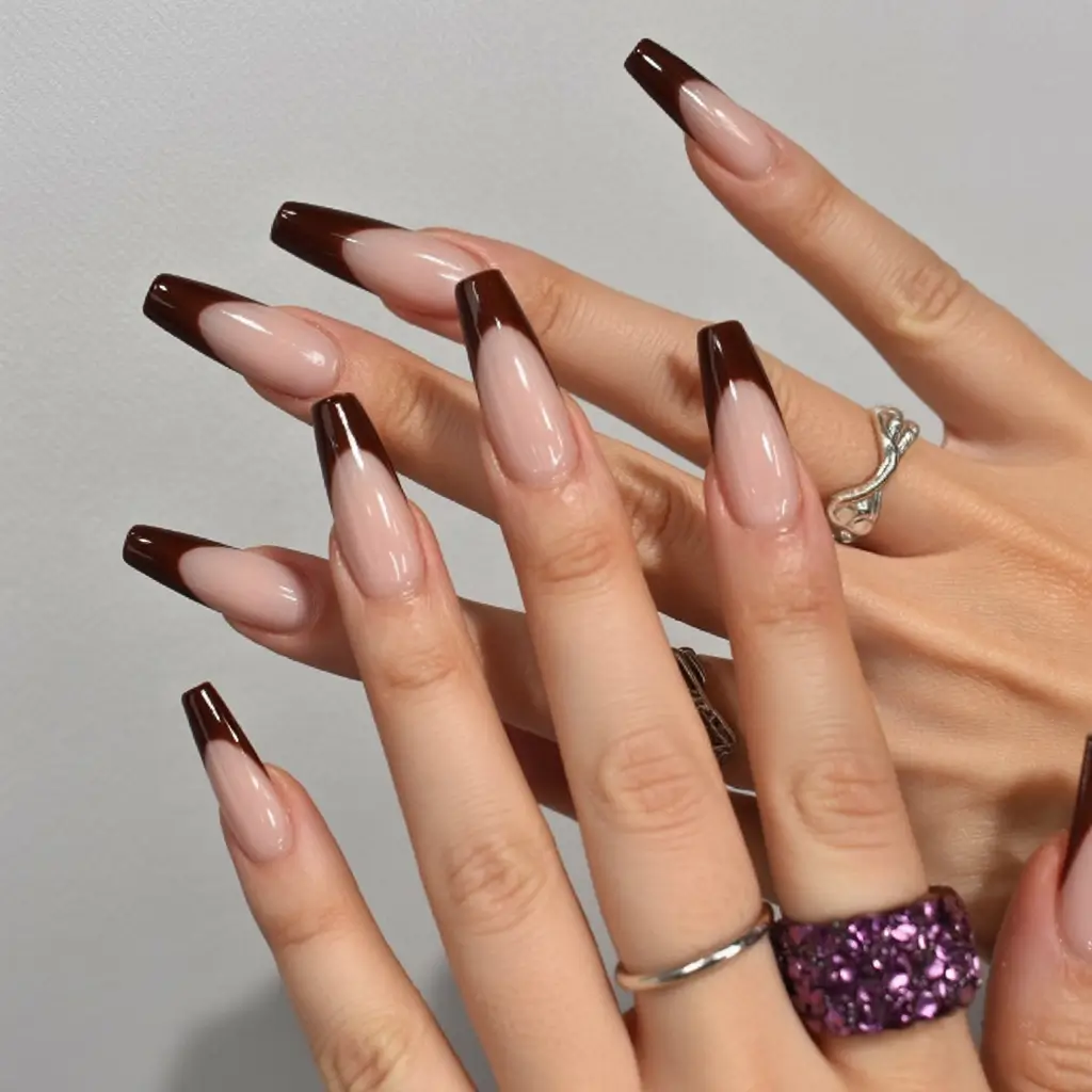 coffin nails and color ideas winter 2025 2026 Espresso-Tipped Elegance