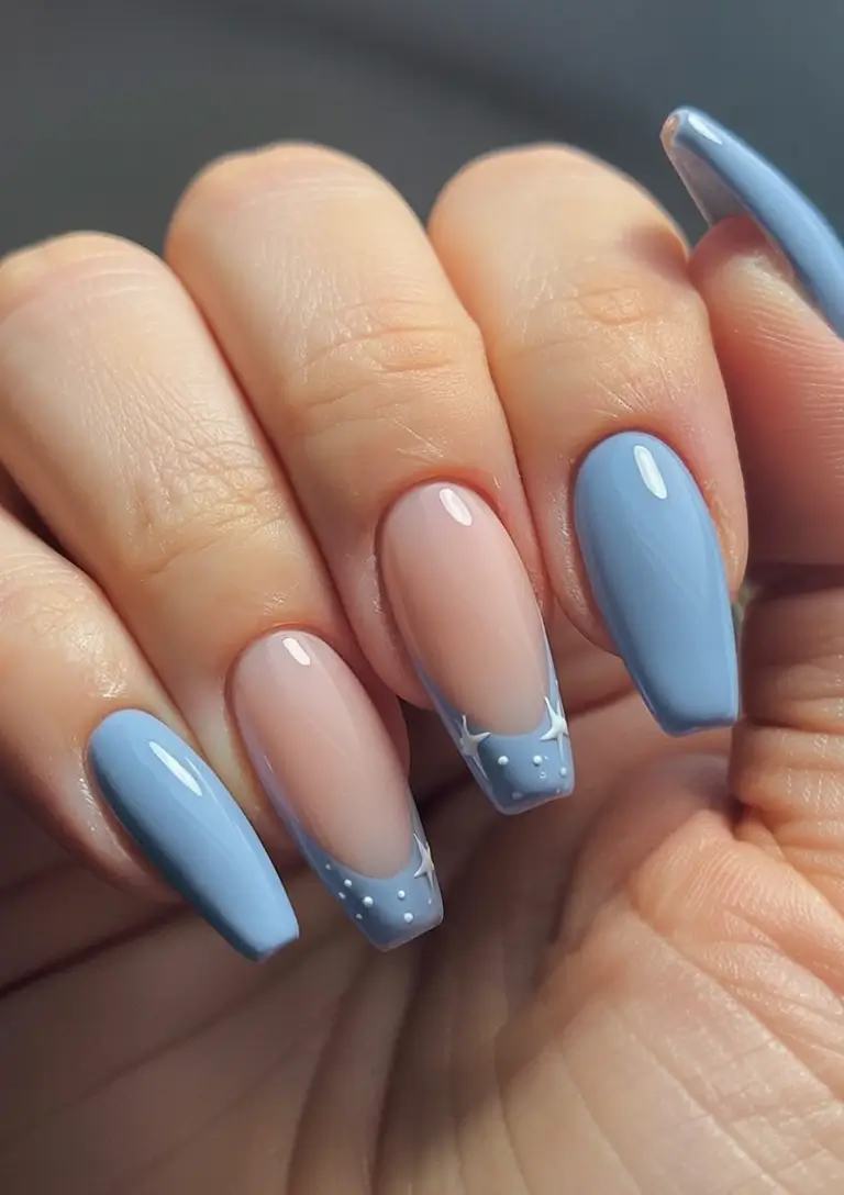 coffin nails and color ideas winter 2025 2026 Frosted Blue Glow