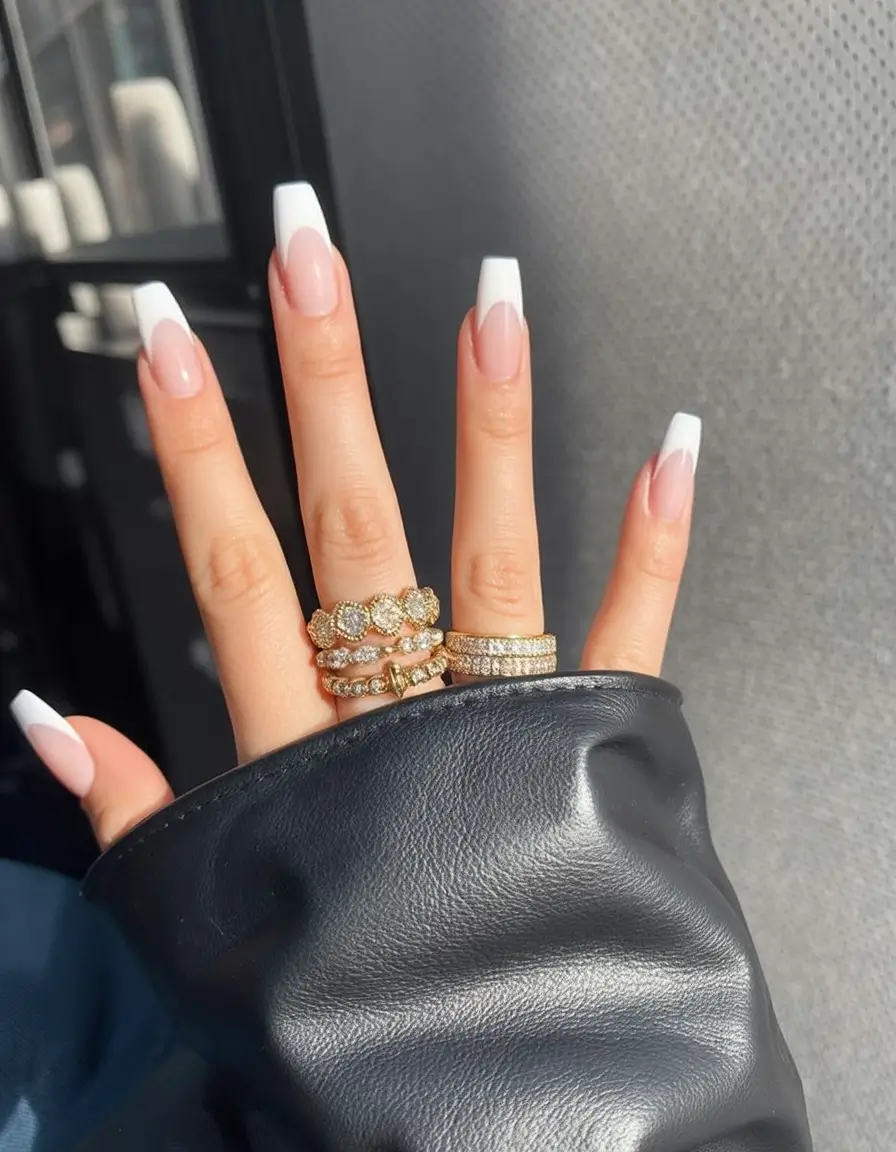 coffin nails and color ideas winter 2025 2026 Frost-Tipped Classic