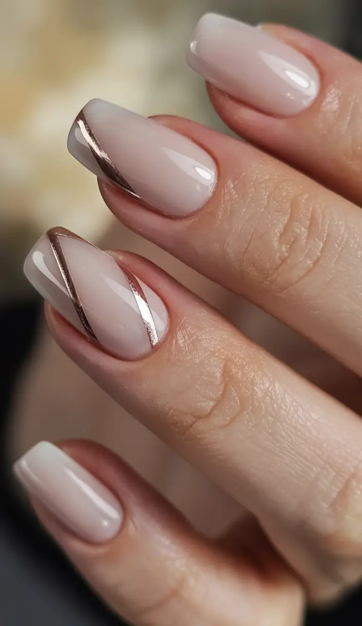 coffin nails and color ideas winter 2025 2026 Rose Gold Line Art