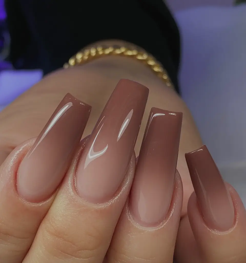 coffin nails and color ideas winter 2025 2026 Mocha Melt Ombre
