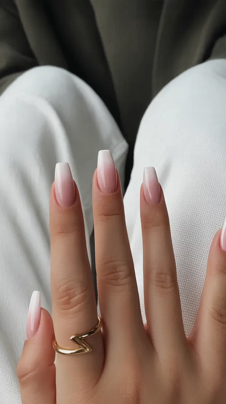 coffin nails and color ideas winter 2025 2026 Soft Blush Gradient