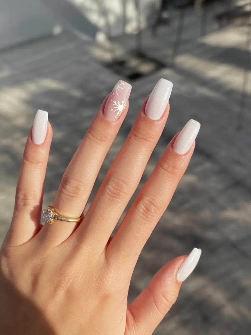 coffin nails and color ideas winter 2025 2026 Snowflake Serenity