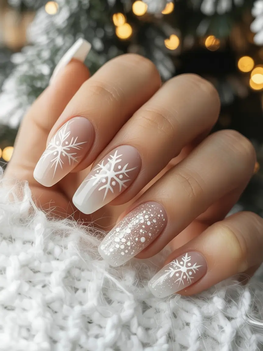 coffin nails and color ideas winter 2025 2026 Crystal Snowfall French