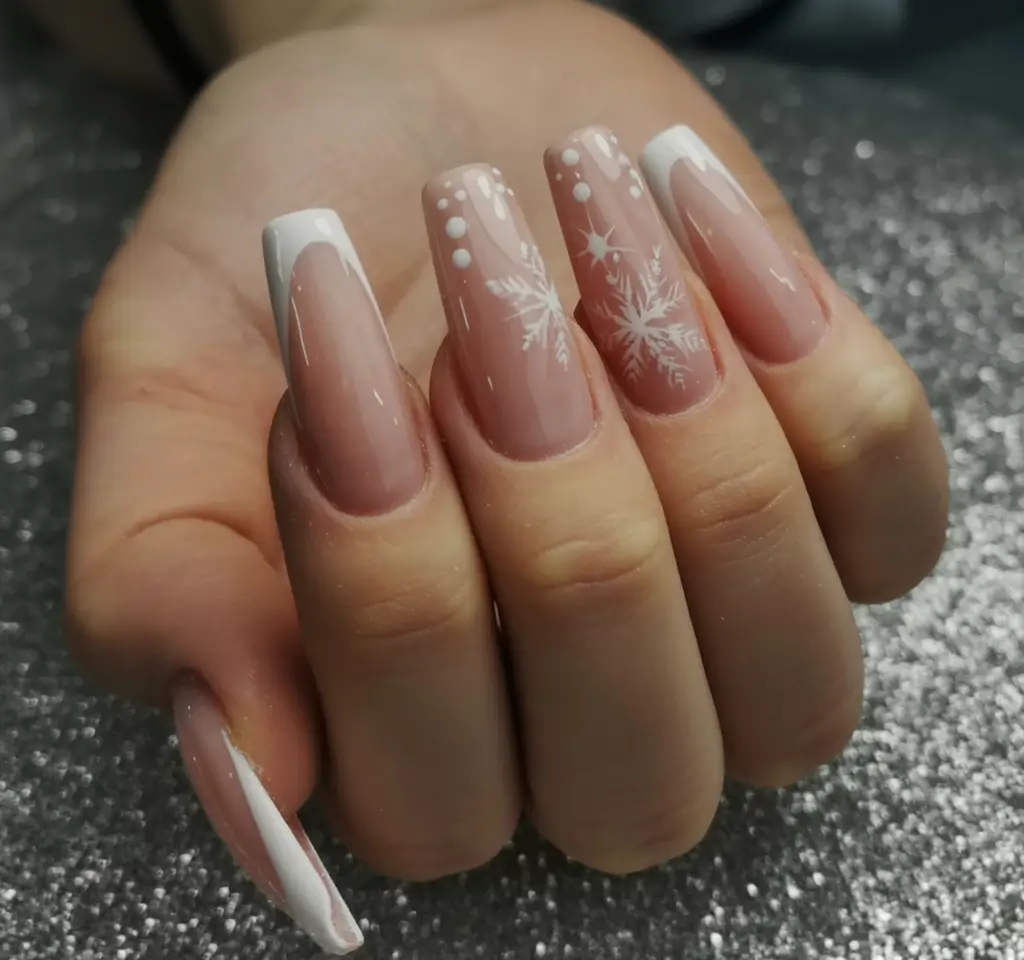 coffin nails and color ideas winter 2025 2026 Frosted Petal Tips