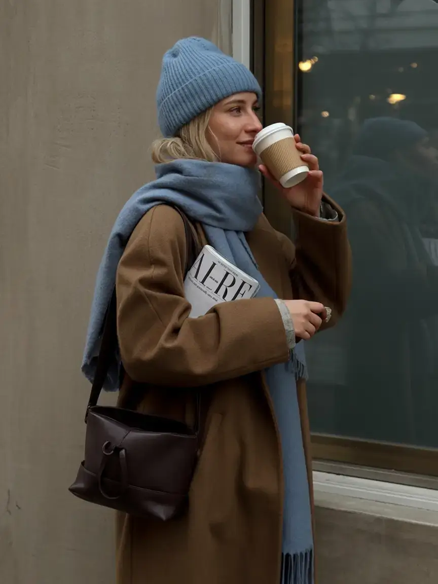 cozy winter outfits 2025 2026 style guide Powder Blue Winter Harmony