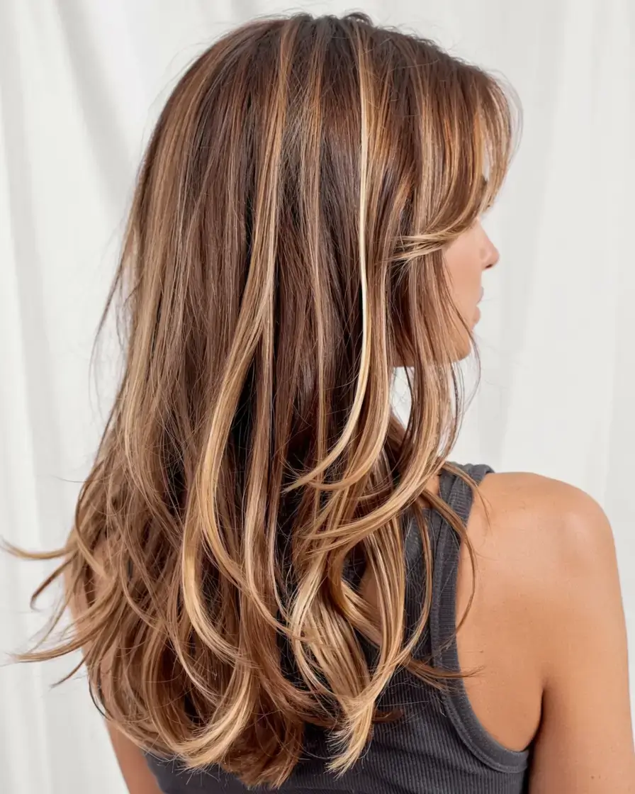 cute winter haircuts ideas 2025 2026 Bronzed Layers with Honey Ribbons