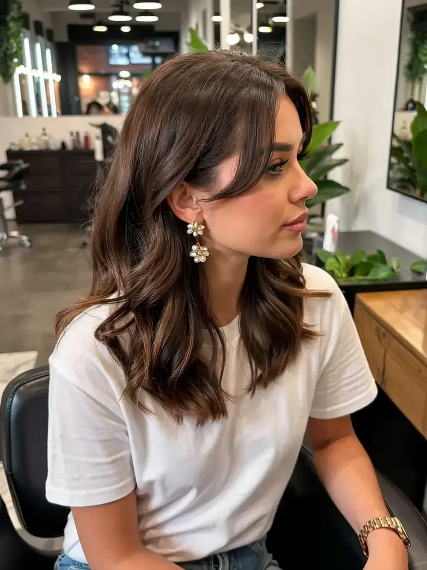 cute winter haircuts ideas 2025 2026 Glossy Mocha Mid-Length Cut