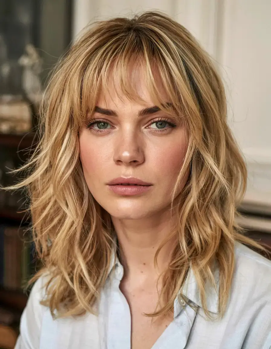 cute winter haircuts ideas 2025 2026 Butterfly Cut with Soft Bangs