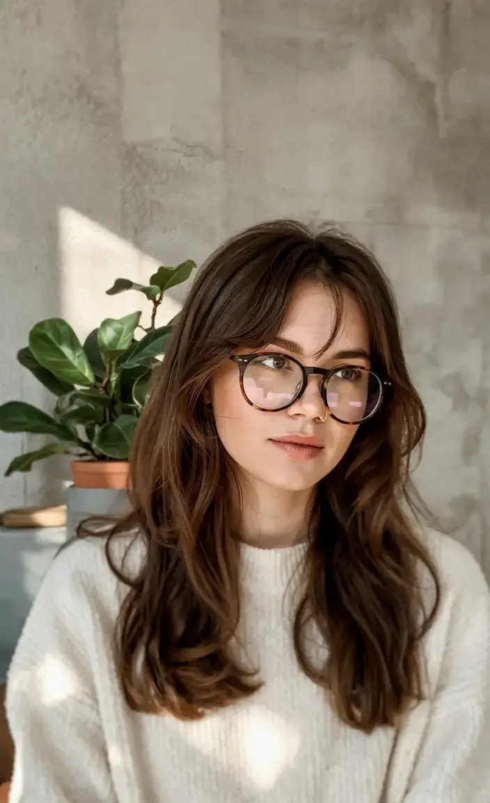 cute winter haircuts ideas 2025 2026 Soft Layers with Effortless Curtain Bangs