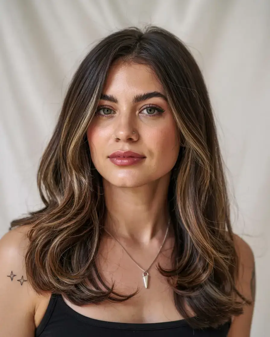 cute winter haircuts ideas 2025 2026 Subtle Balayage Layers with Glossy Finish