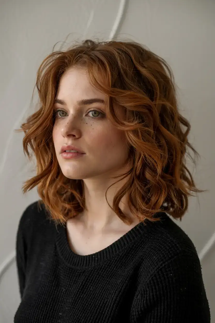 cute winter haircuts ideas 2025 2026 Spicy Copper Lob for a Cozy Glow