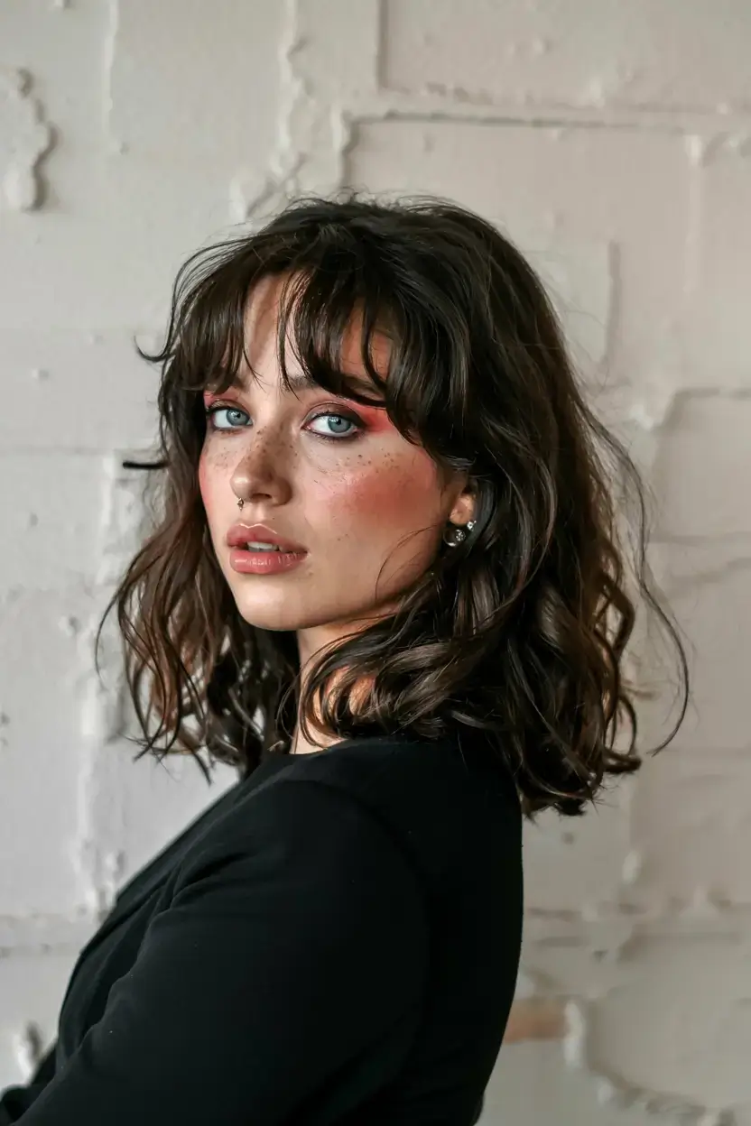cute winter haircuts ideas 2025 2026 Chic Tousled Shag with Fringe