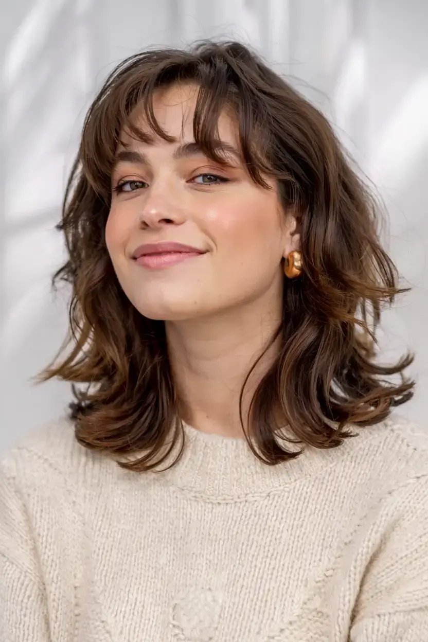 cute winter haircuts ideas 2025 2026 Textured Bob with Curtain Bangs