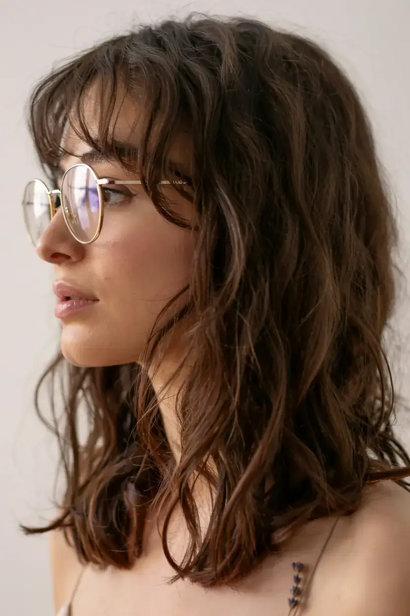 cute winter haircuts ideas 2025 2026 Messy Waves with Wispy Fringe
