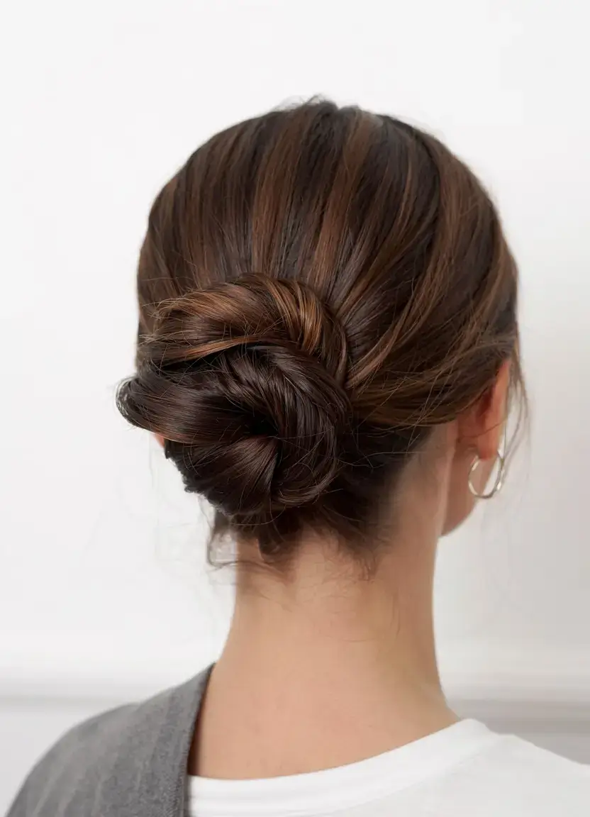 cute winter hairstyles 2025 2026 inspiration Twisted Low Bun for Effortless Elegance