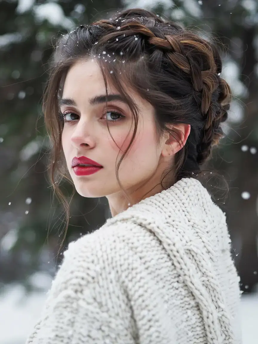 cute winter hairstyles 2025 2026 inspiration Snow-Queen Halo Braid