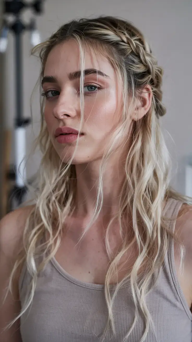 cute winter hairstyles 2025 2026 inspiration Soft Crown Braids with Loose Waves