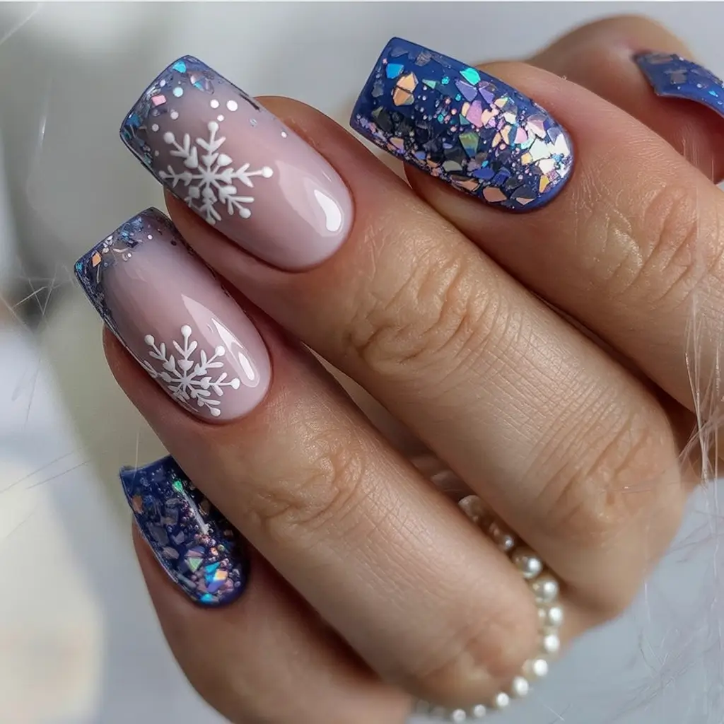 cute winter nails 2025 2026 Midnight Snowfall Magic