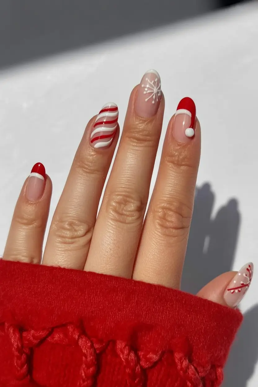cute winter nails 2025 2026 Candy Cane Joy