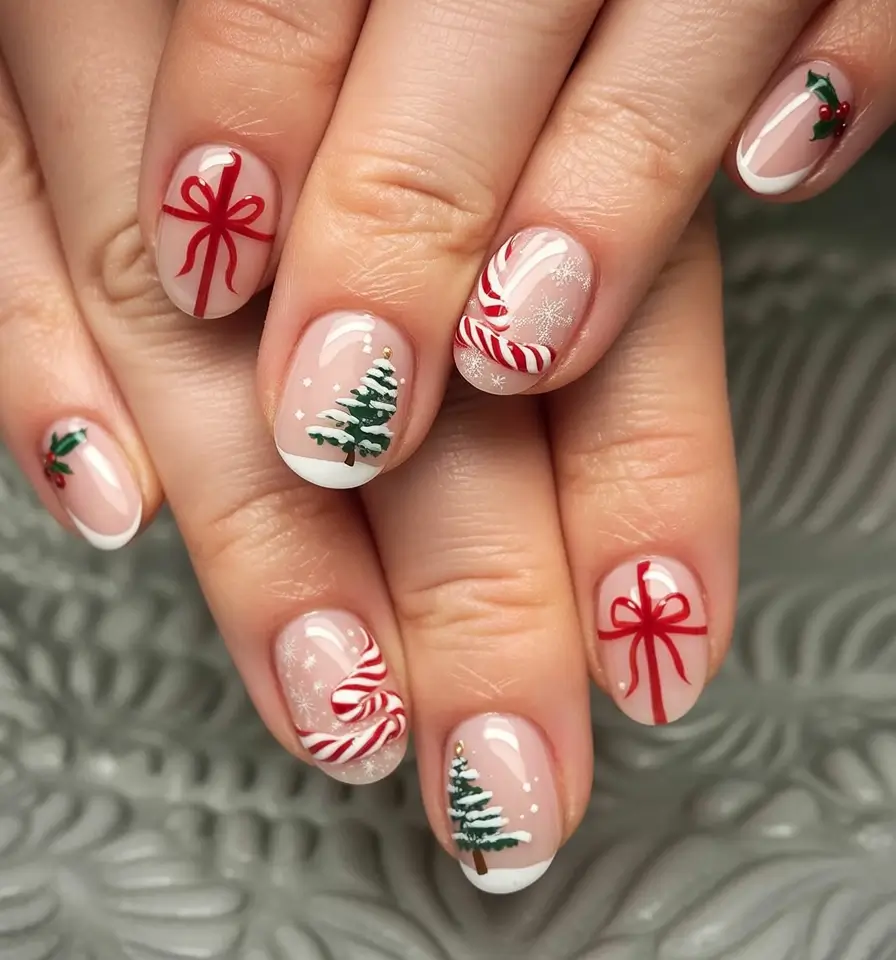 cute winter nails 2025 2026 Holiday Present Delight