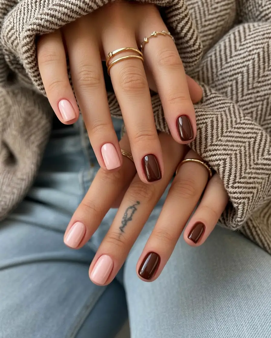 cute winter nails 2025 2026 Coffee and Cream Simplicity