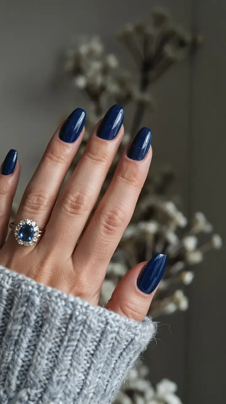 dark winter nail colors ideas 2025 2026 Sapphire Glow