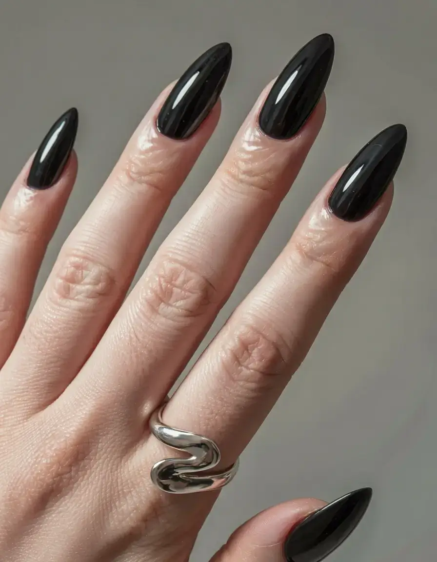 dark winter nail colors ideas 2025 2026 Jet Black Gloss